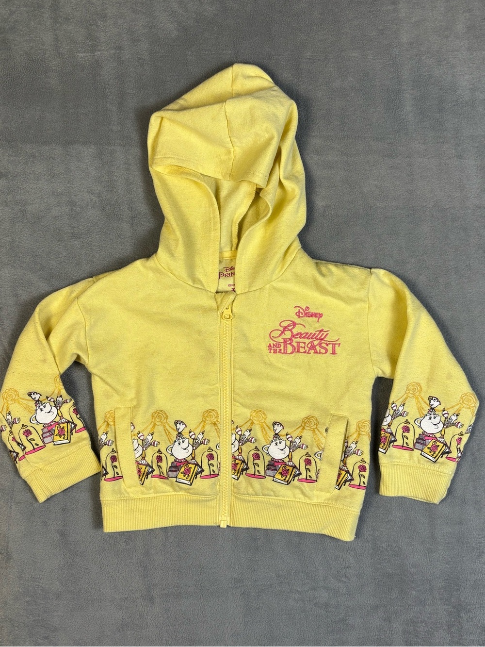 Disney Princess Beauty and the Beast Girls Yellow Zip Up Hoodie Sweatshirt 3T